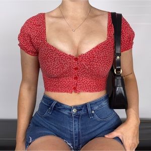 Princess Polly Red Floral Crop Top
